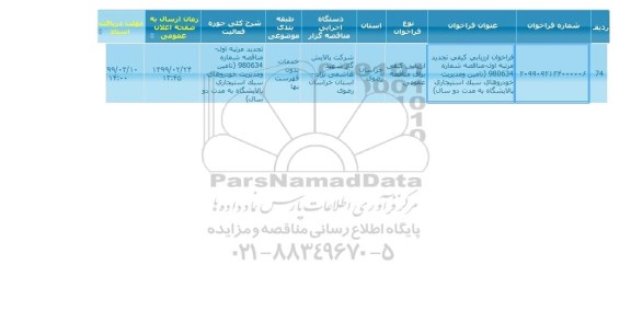 مناقصه، مناقصه تامین و مدیریت خودروهای سبک استیجاری