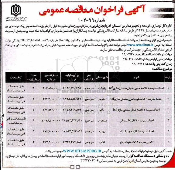 آگهی فراخوان مناقصه , فراخوان مناقصه احداث مدرسه 1 کلاسه ....