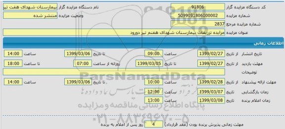 مزایده، مزایده تزریقات بیمارستان شهدای هفتم تیر 