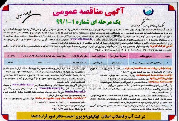 آگهی مناقصه عمومی , مناقصه واگذاری کارهای حجمی تعریف شده 	
