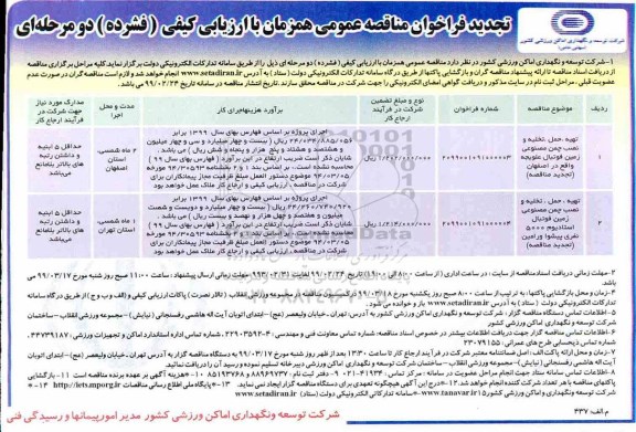 تجدید فراخوان مناقصه، تجدید مناقصه تهیه، حمل، تخلیه و نصب چمن مصنوعی زمین فوتبال ...