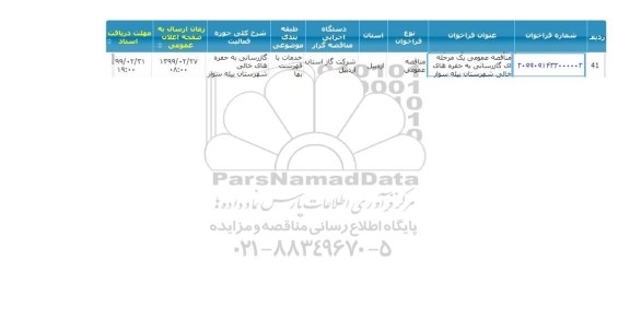 مناقصه گازرسانی به حفره های خالی شهرستان 