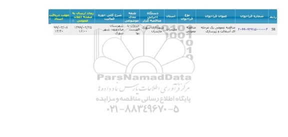 مناقصه، مناقصه عمومی آسفالت و زیرسازی 