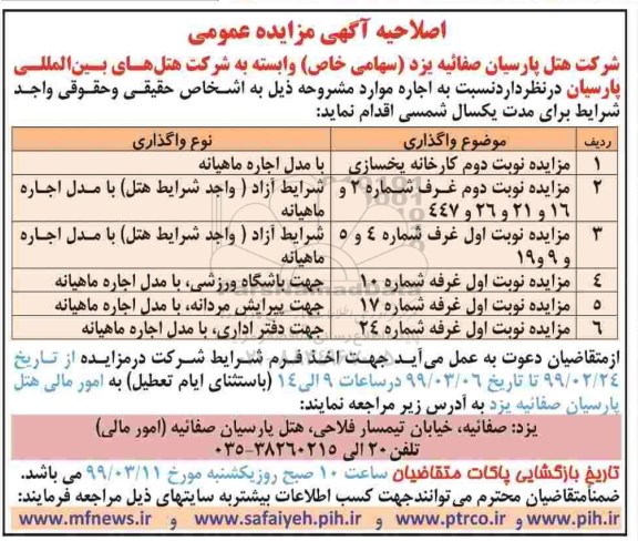 اصلاحیه مزایده عمومی, اصلاحیه مزایده کارخانه یخسازی و ...