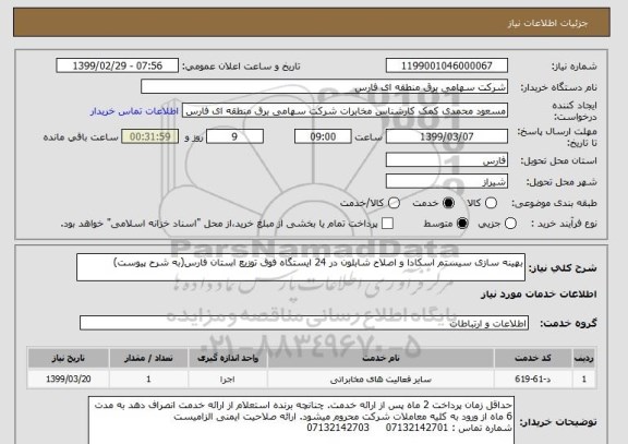 استعلام بهینه سازی سیستم اسکادا و اصلاح شابلون در 24 ایستگاه فوق توزیع استان فارس(به شرح پیوست)