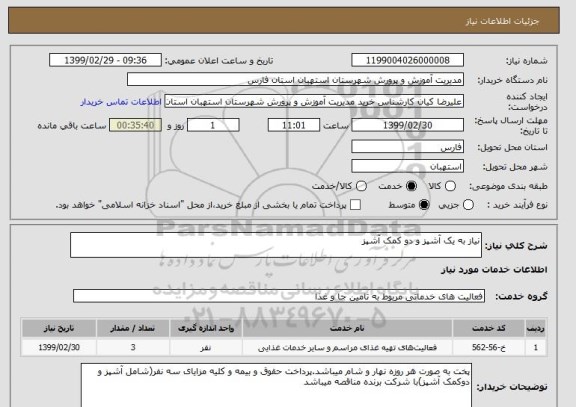 استعلام نیاز به یک آشپز و دو کمک آشپز