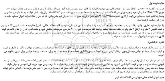 مزایده، مزایده فروش یک باب مغازه تجاری
