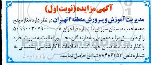 مزایده واگذاری مغازه پنج دهنه 
