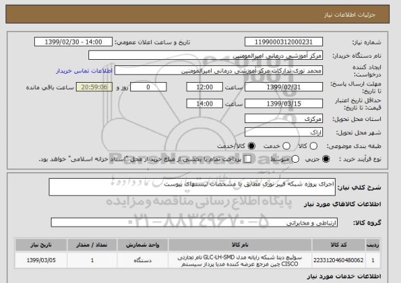 استعلام اجرای پروژه شبکه فیبر نوری مطابق با مشخصات لیستهای پیوست 