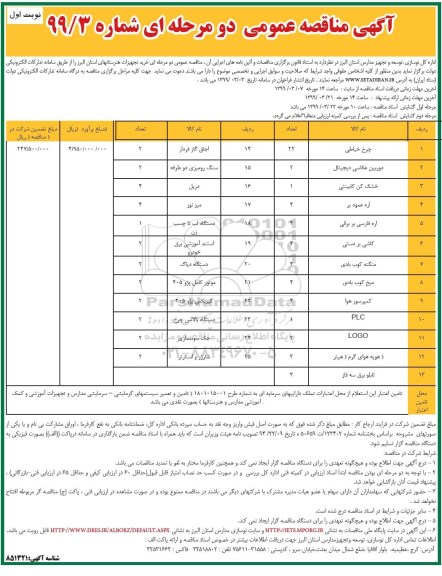مناقصه عمومی، مناقصه عمومی خرید تجهیزات هنرستانهای استان 