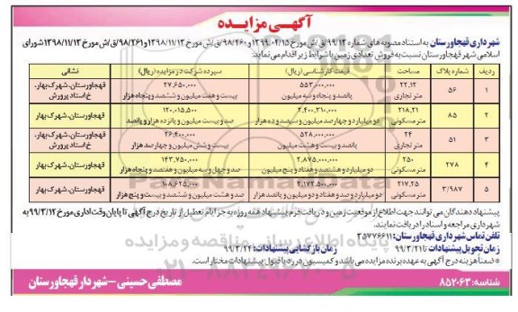 مزایده،مزایده فروش تعدادی زمین