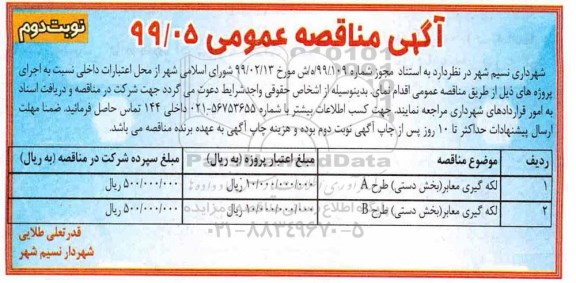 مناقصه عمومی , مناقصه لکه گیری معابر (بخش دستی) نوبت دوم 