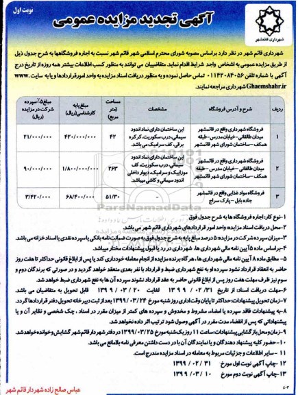 تجدید مزایده اجاره فروشگاهها