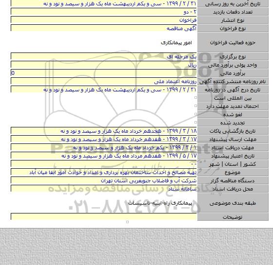 تهیه مصالح و احداث ساختمان بهره برداری و امداد و حوادث امور ابفا میان آباد