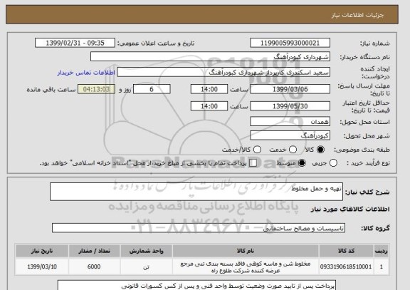 استعلام تهیه و حمل مخلوط