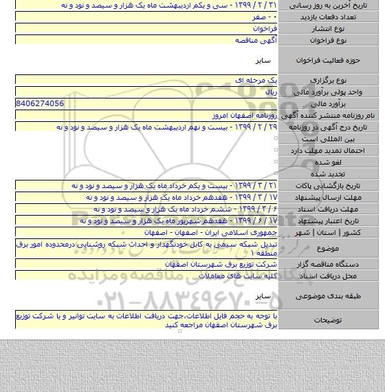 تبدیل شبکه سیمی به کابل خودنگهدار و احداث شبکه روشنایی درمحدوده امور برق منطقه ۱