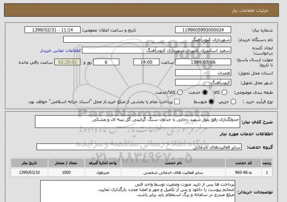 استعلام جدولگذاری رفوژ بلوار شهید رجایی با جداول سنگ گرانیتی گل پنبه ای و مشکی
