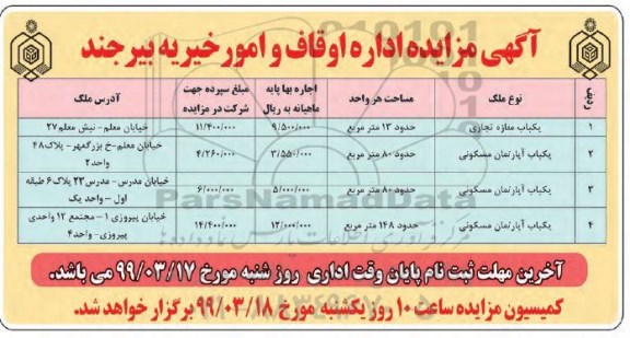 مزایده یکباب مغازه تجاری