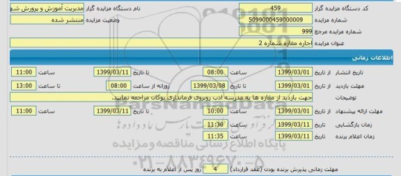 مزایده، مزایده اجاره مغازه شماره 2