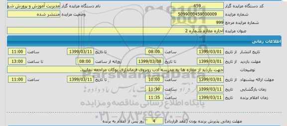 مزایده، مزایده اجاره مغازه شماره 2 