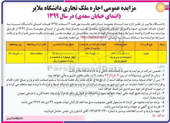 مزایده ,مزایده  اجاره ملک تجاری