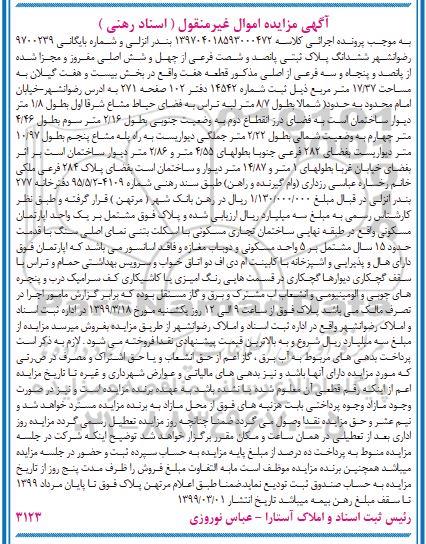 آگهی مزایده مزایده ششدانگ پلاک ثبتی 560.46 اصلی