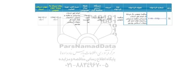 مناقصه انجام امور خدمات پشتیبانی ، تنظیف ...