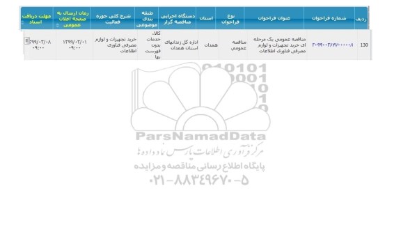 مناقصه خرید تجهیزات و لوازم مصرفی فناوری اطلاعات