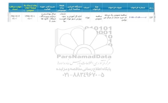 آگهی مناقصه عمومی , مناقصه خرید خدمات از بخش غیردولتی نوبت دوم 