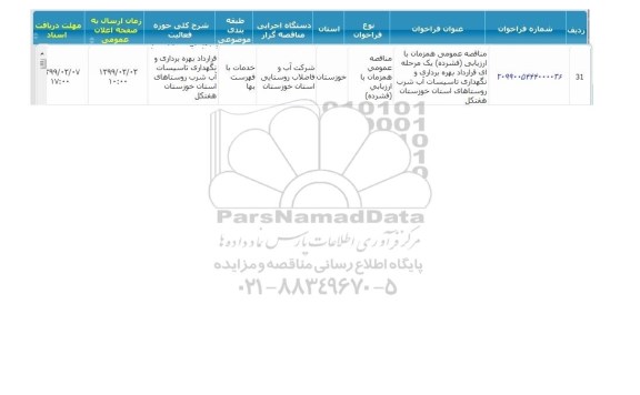 مناقصه  قرارداد بهره برداری و نگهداری تاسیسات آب شرب