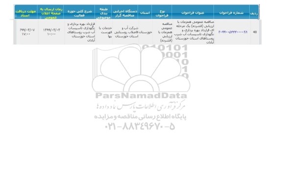 مناقصه قرارداد بهره برداری و نگهداری تاسیسات آب