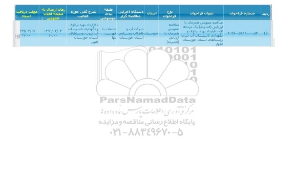 مناقصه  قرارداد بهره برداری و نگهداری تاسیسات اب شرب