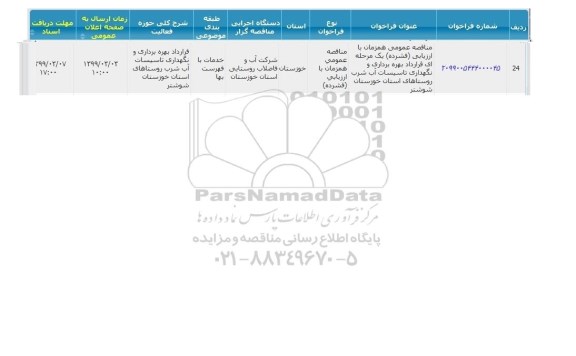 مناقصه قرارداد بهره برداری و نگهداری تاسیسات آب