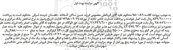 مزایده، مزایده فروش  8 بسته عدل پنبه و...