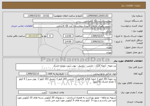 استعلام زرد چوبه - ادویه کاری - دارچین - زنجبیل - پودر سیر - نعناع خشک 