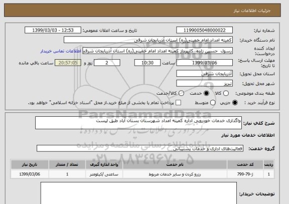 استعلام واگذاری خدمات خودرویی اداره کمیته امداد شهرستان بستان آباد طبق لیست