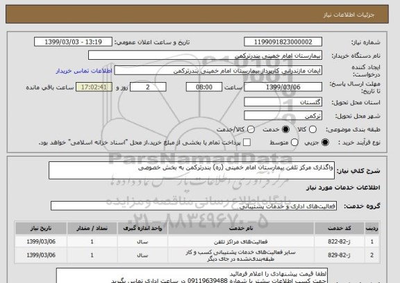 استعلام واگذاری مرکز تلفن بیمارستان امام خمینی (ره) بندرترکمن به بخش خصوصی