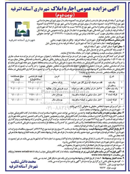 آگهی مزایده عمومی , مزایده اجاره املاک نوبت دوم