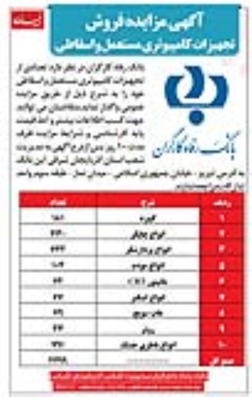 مزایده, مزایده فروش تجهیزات کامپیوتری مستعمل و اسقاطی