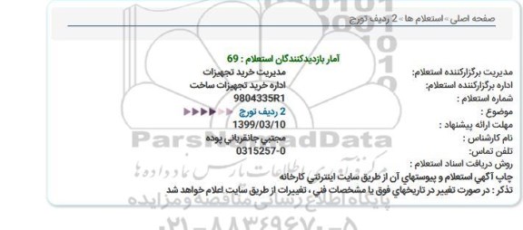 استعلام،استعلام خرید 2 ردیف تورچ