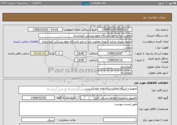 استعلام تجهیزات شبکه داخلی ساختمان تازه تاسیس