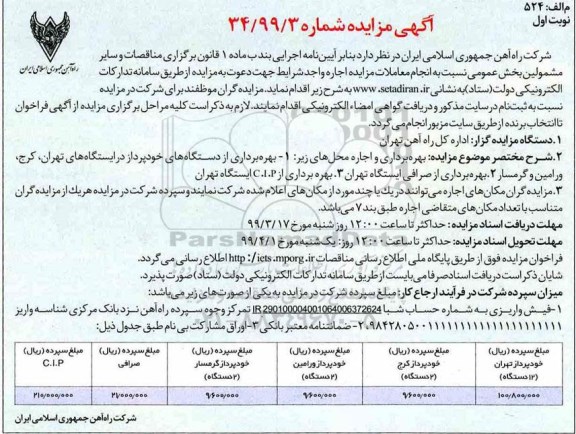 مزایده، مزایده بهره برداری از دستگاه های خودپرداز و ....