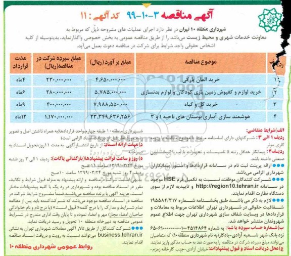 مناقصه ،مناقصه خرید المان پارکی و ...