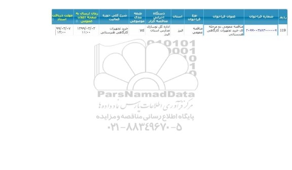 مناقصه ، مناقصه خرید تجهیزات کارگاهی هنرستانی 