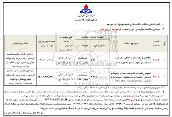 مناقصه , مناقصه حفاظت و حراست از اماکن، اموال و تاسیسات