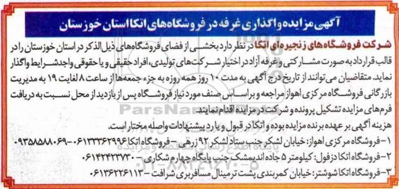 مزایده, مزایده واگذاری غرفه در فروشگاه های اتکا 