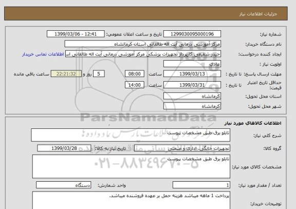 استعلام تابلو برق طبق مشخصات پیوست
