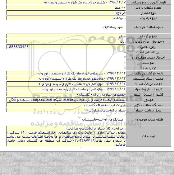 استعلام قیمت: مرمت و بازسازی دریچه های شبکه های مجموعه دانشمند و آلاگل