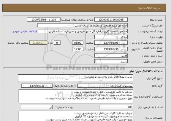 استعلام خرید و توزیع 200 جو از نوع دامی و معمولی