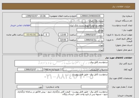استعلام درخواست کابل برق